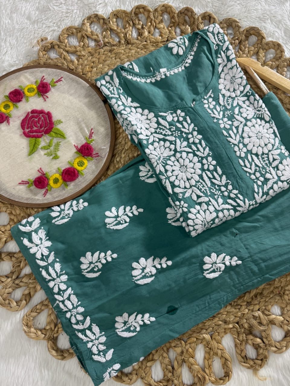 Modal Cotton Plazzo combo Fine rich Embroidery - Chikankari official