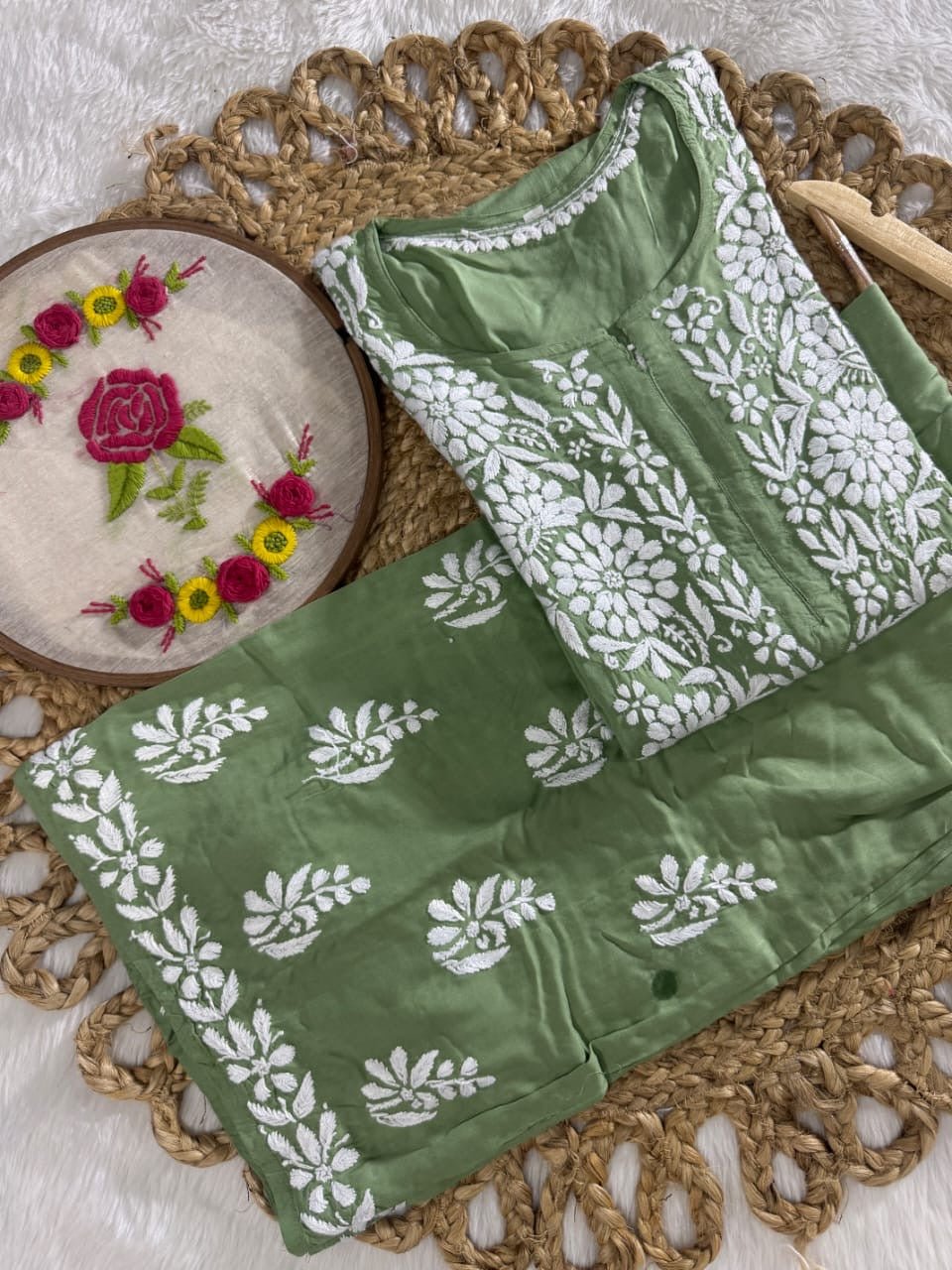 Modal Cotton Plazzo combo Fine rich Embroidery - Chikankari official