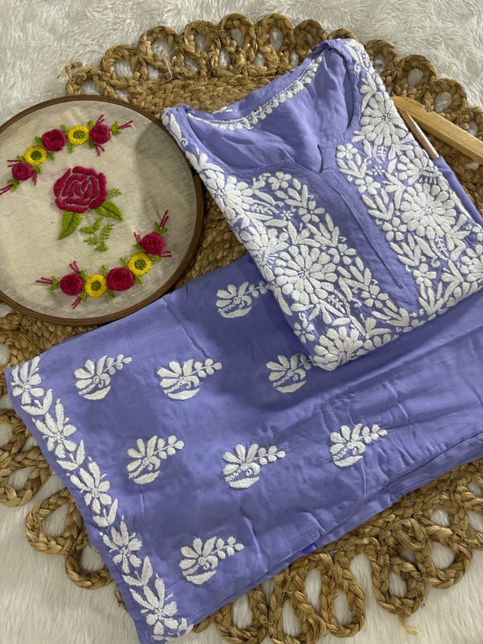 Modal Cotton Plazzo combo Fine rich Embroidery - Chikankari official