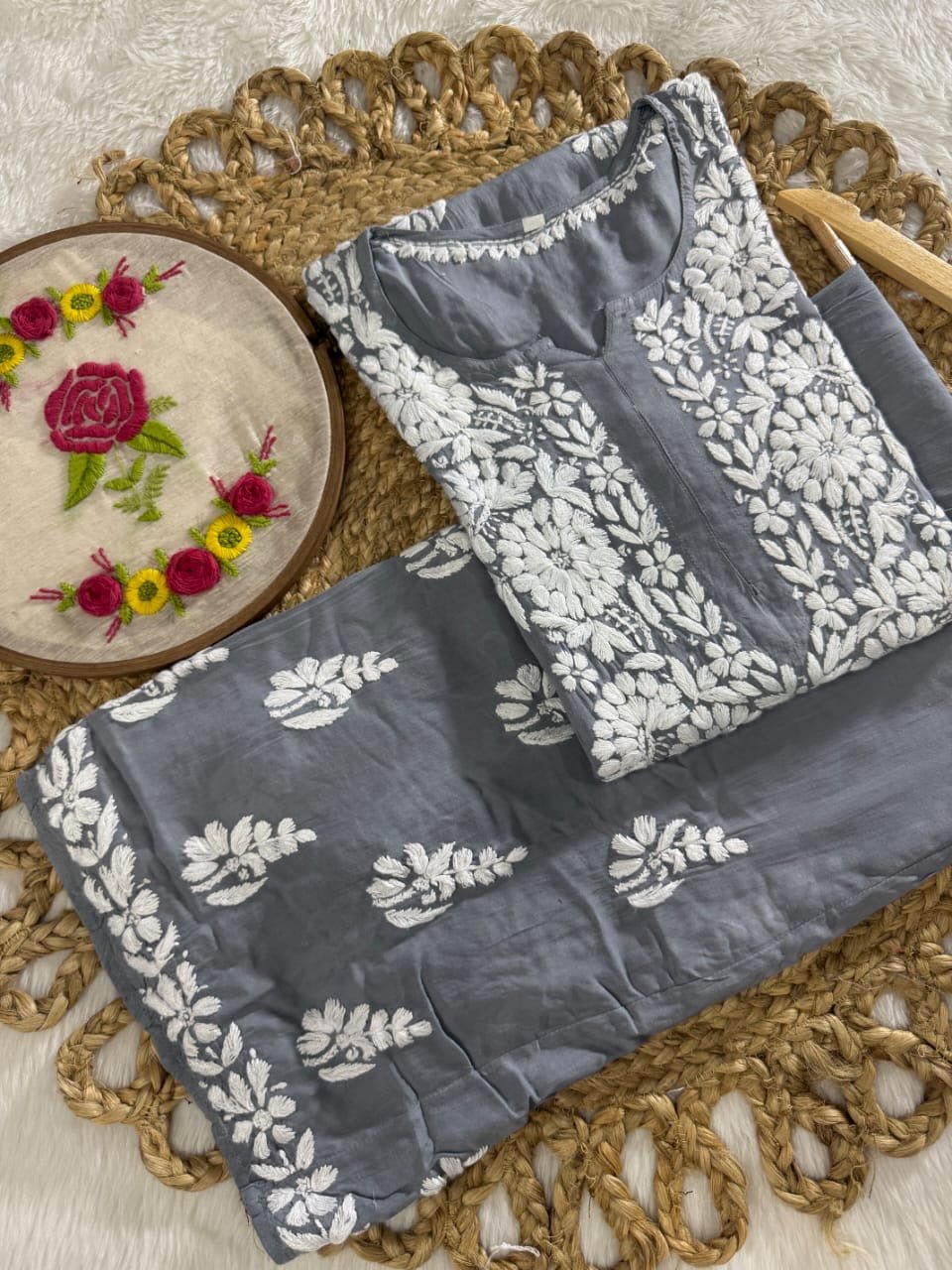 Modal Cotton Plazzo combo Fine rich Embroidery - Chikankari official