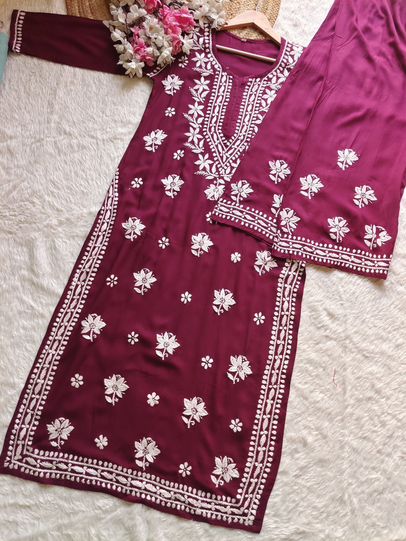 Modal cotton soft chikankari kurta with plazzo