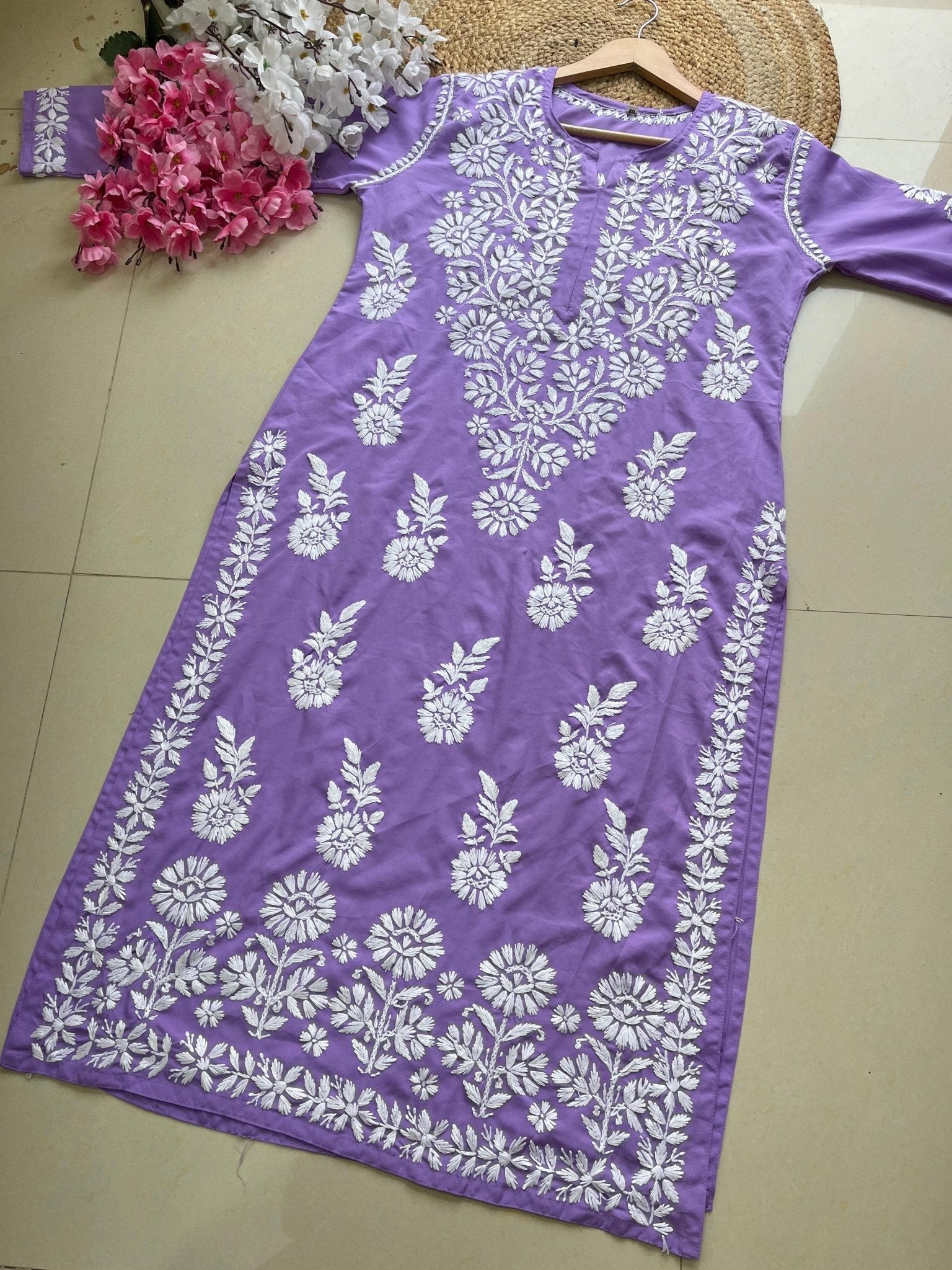 Modal Crape Embroidery Kurta - Chikankari official