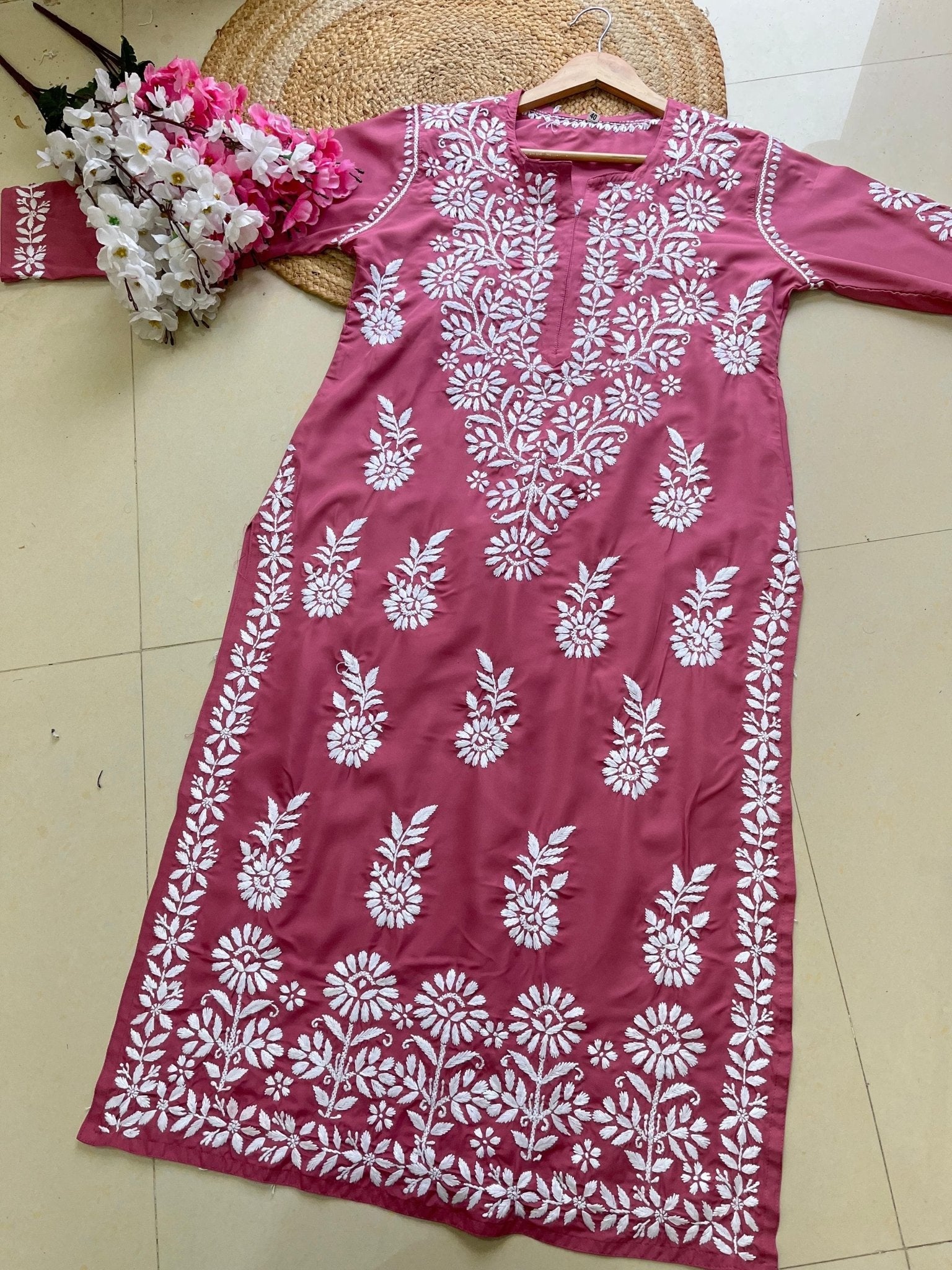 Modal Crape Embroidery Kurta - Chikankari official