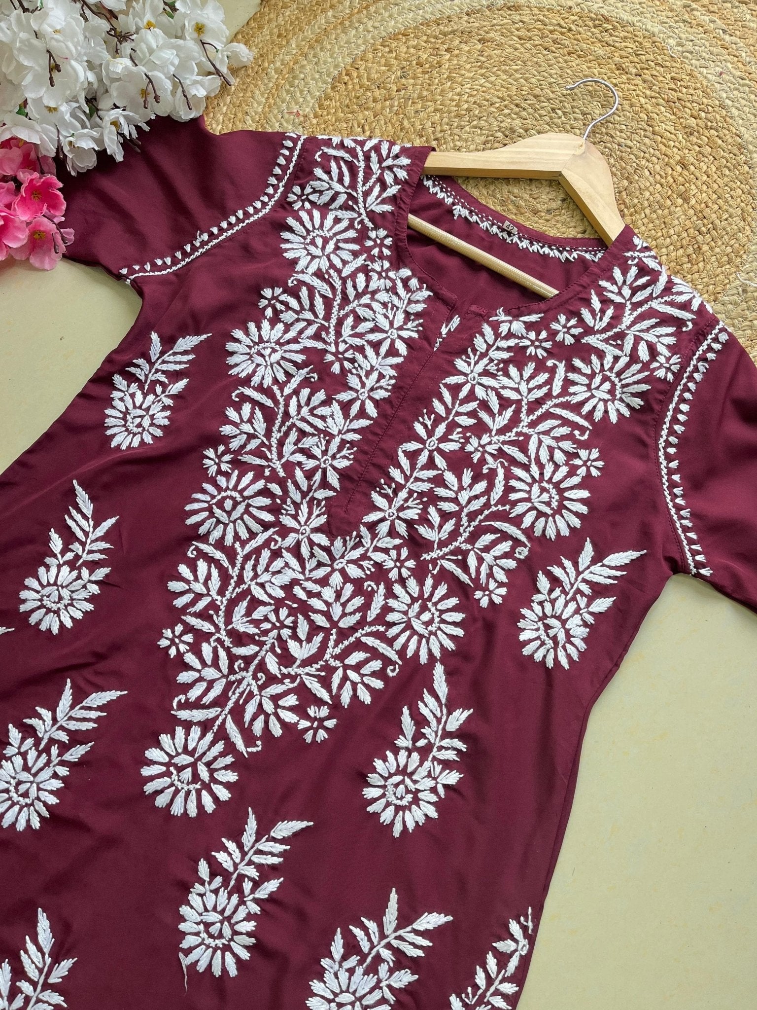 Modal Crape Embroidery Kurta - Chikankari official