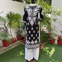 Modal heavy daman Kurta + Makhmal dupatta + modal plazzo - Chikankari official