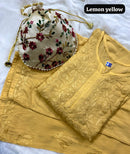 Modal lucknowi Daman rich work Kurta and plazzo with Potli Bag - Chikankari official