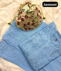 Modal lucknowi Daman rich work Kurta and plazzo with Potli Bag - Chikankari official