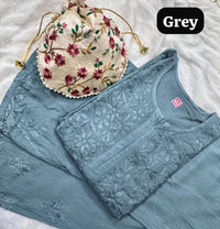 Modal lucknowi Daman rich work Kurta and plazzo with Potli Bag - Chikankari official