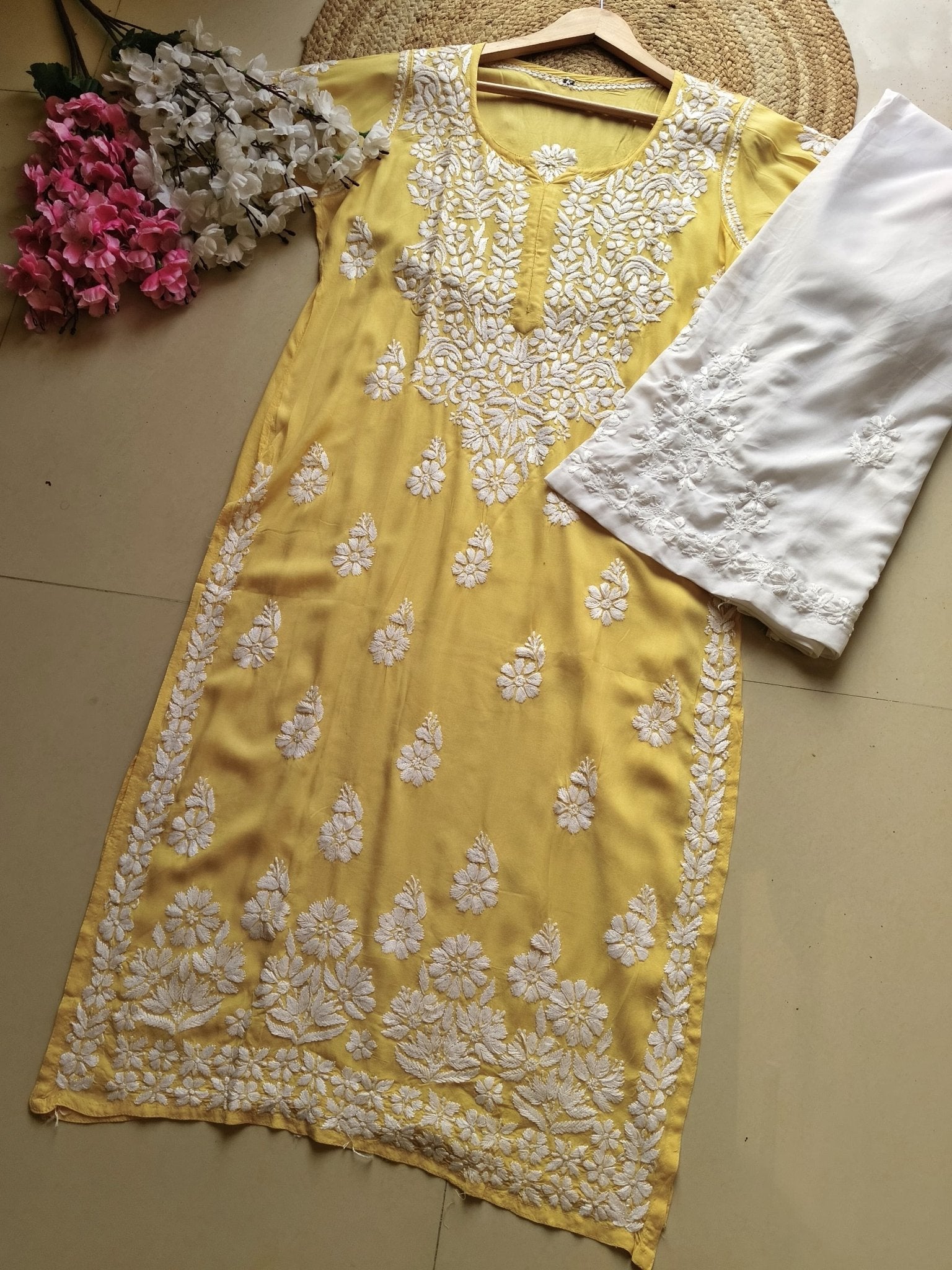 Modal Pure Cotton 3d Work Chikan Kurta - Chikankari official