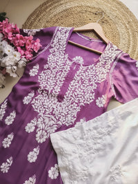 Modal Pure Cotton 3d Work Chikan Kurta - Chikankari official