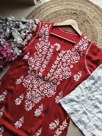 Modal Pure Cotton 3d Work Chikan Kurta - Chikankari official