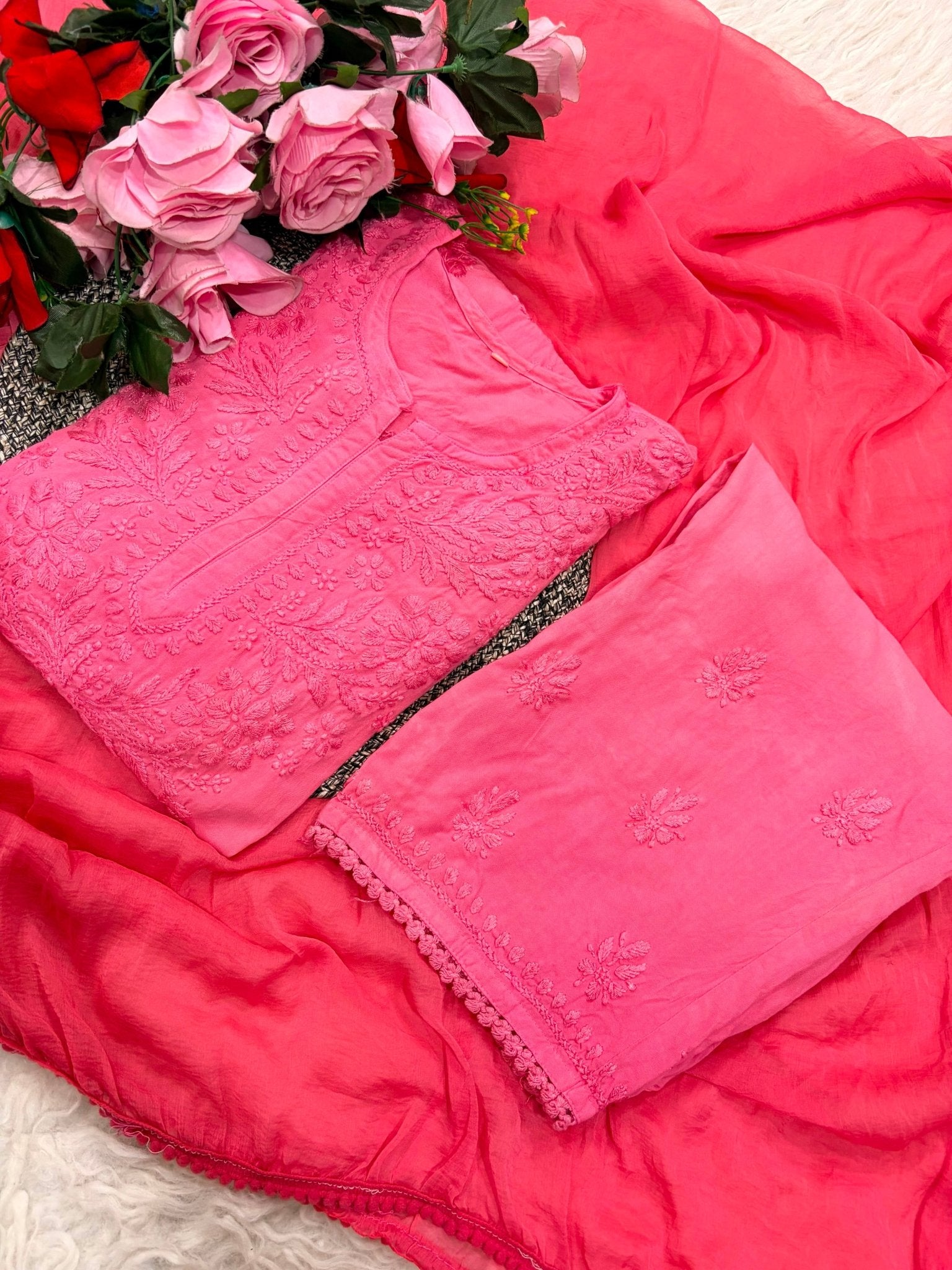 Modal Rayon Inaya 3pc Crafted designer Set - Chikankari official