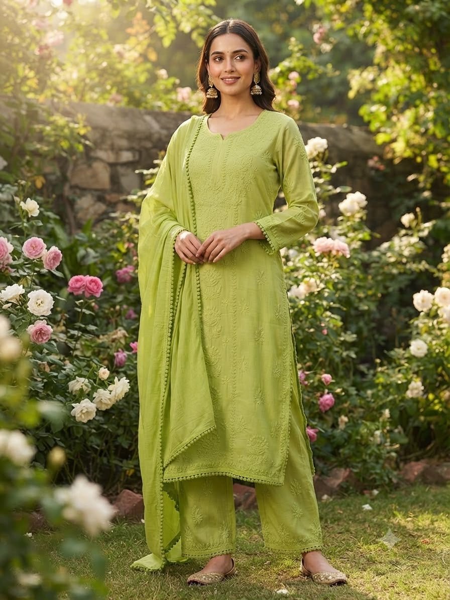 Modal Rayon Inaya 3pc Crafted designer Set - Chikankari official