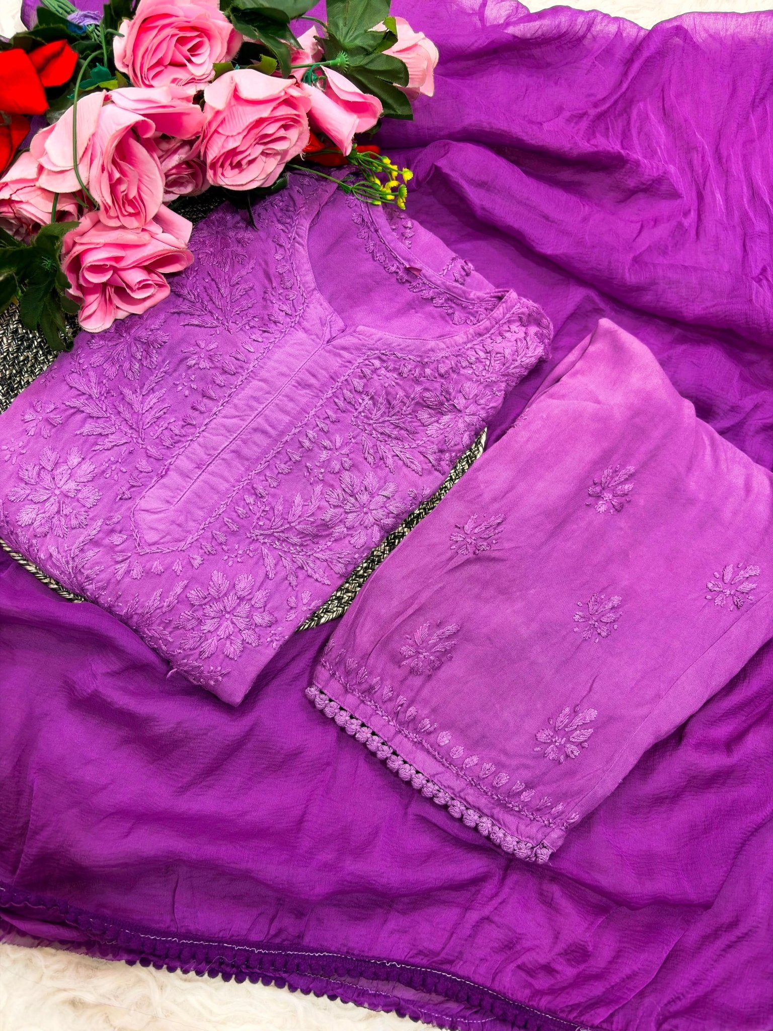 Modal Rayon Inaya 3pc Crafted designer Set - Chikankari official