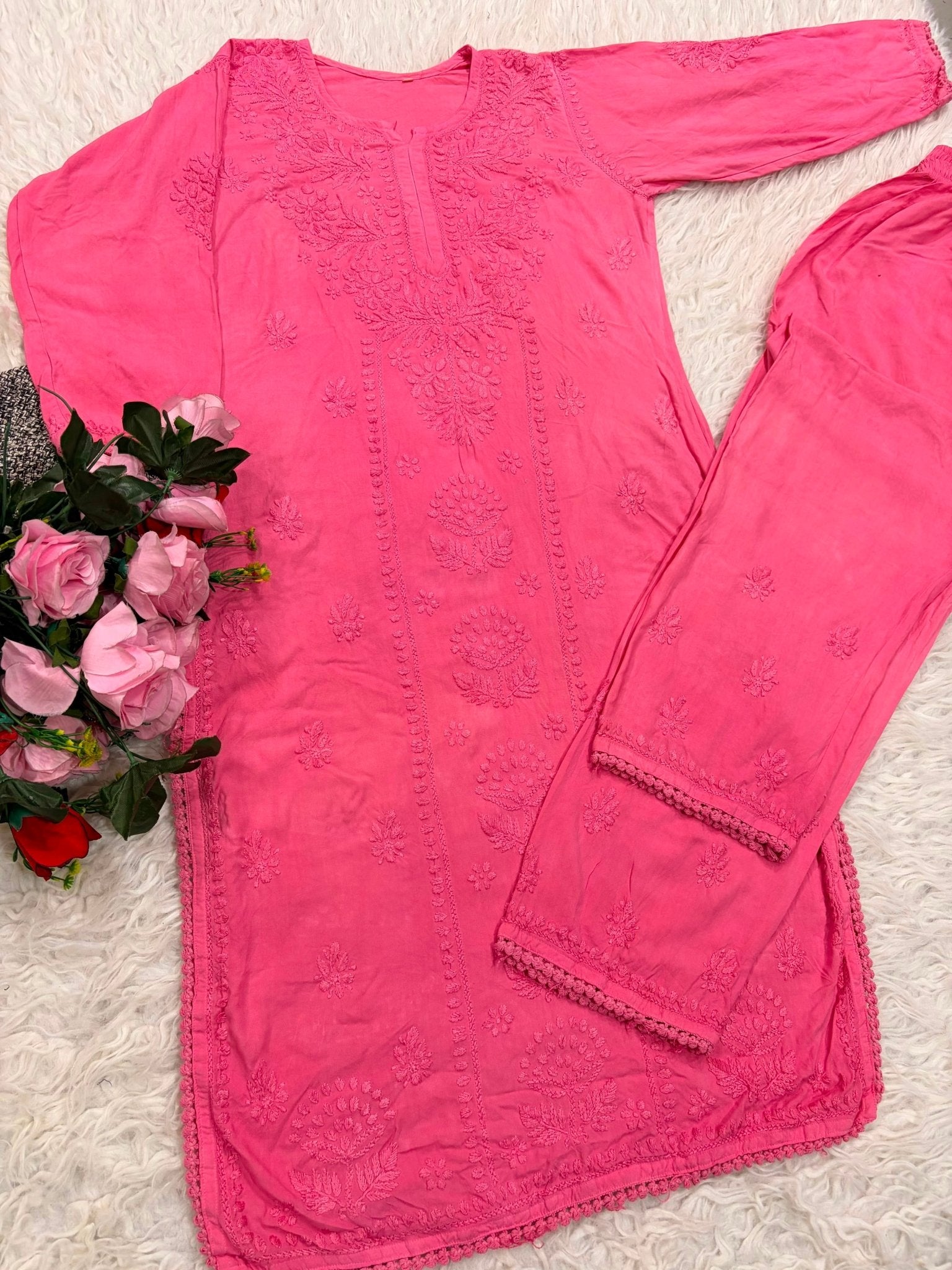 Modal Rayon Inaya 3pc Crafted designer Set - Chikankari official