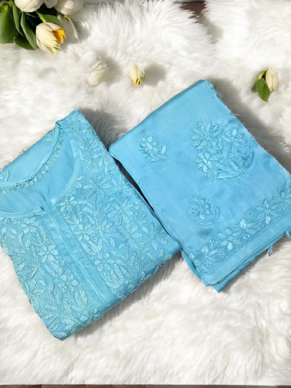 Modal Satin Super Soft Heavywork Co - ord Set - Chikankari official
