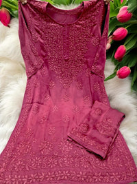 Modal Satin Super Soft Heavywork Co - ord Set - Chikankari official