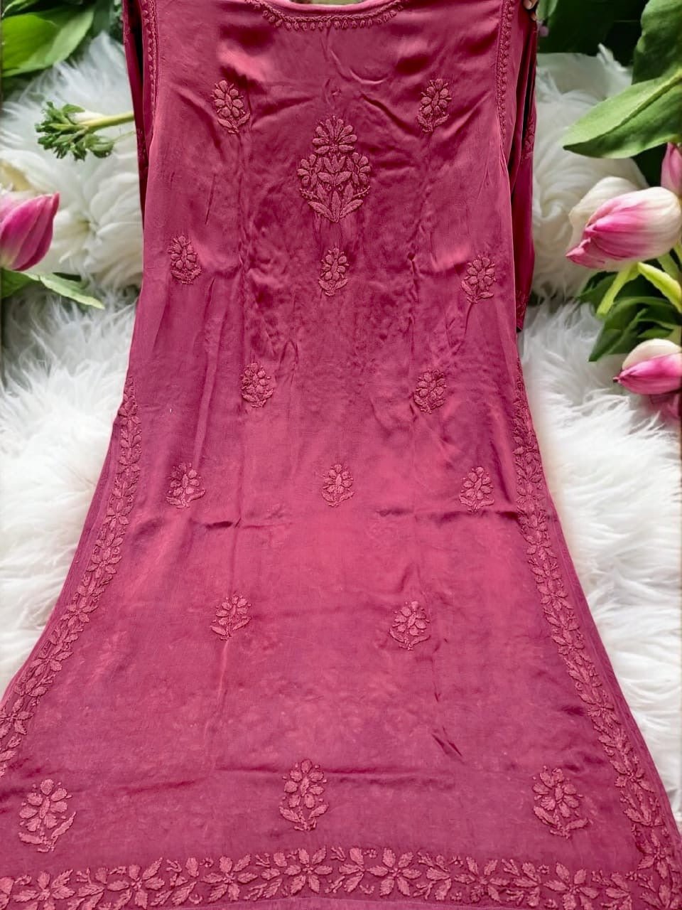 Modal Satin Super Soft Heavywork Co - ord Set - Chikankari official