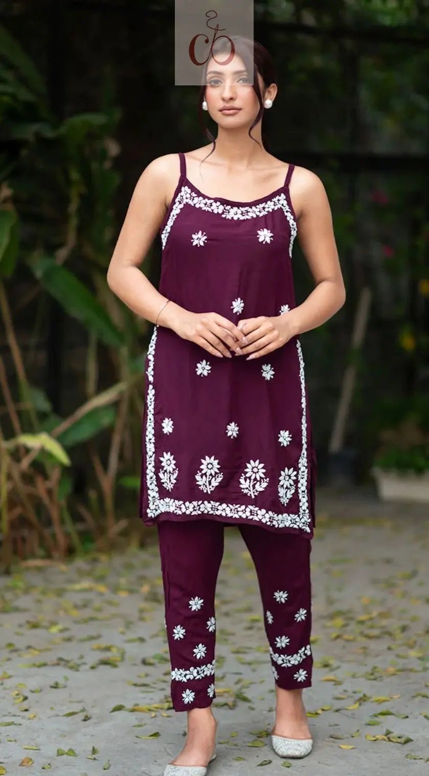 Modal Short Sleveless Set - Chikankari official