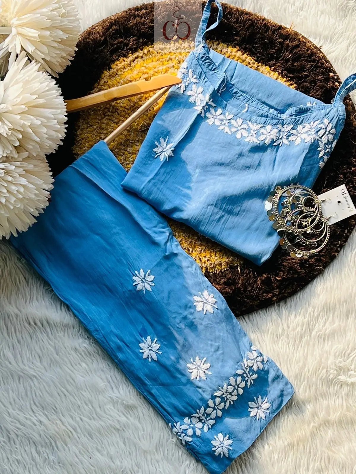 Modal Short Sleveless Set - Chikankari official