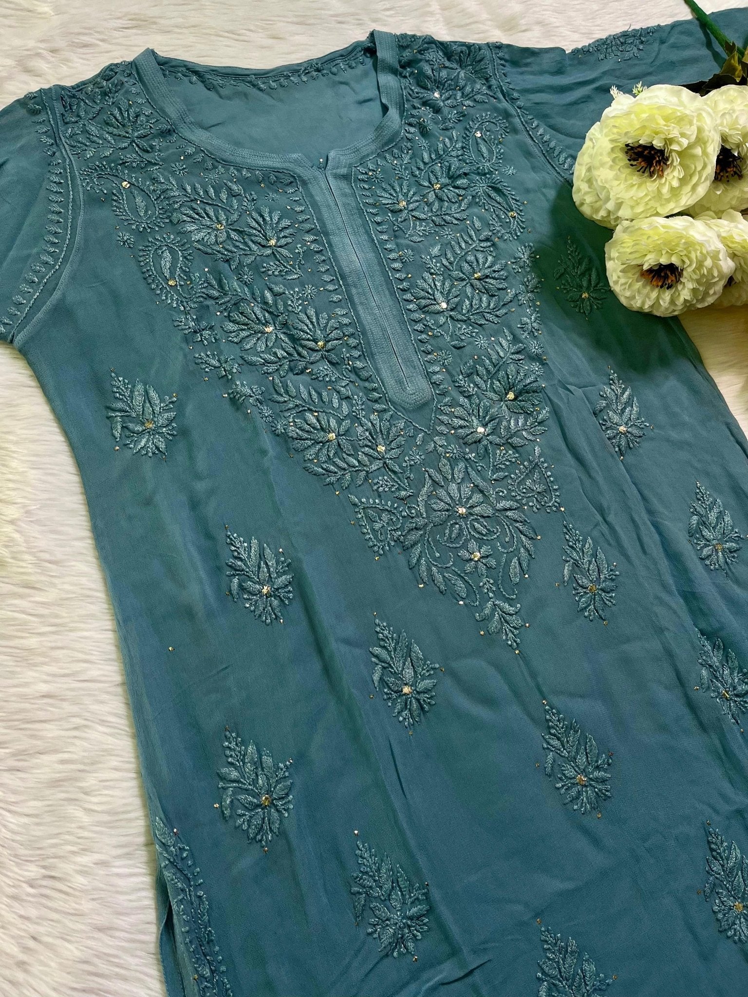 Modern Silhouettes Viscose 3d Muqaish - Chikankari official
