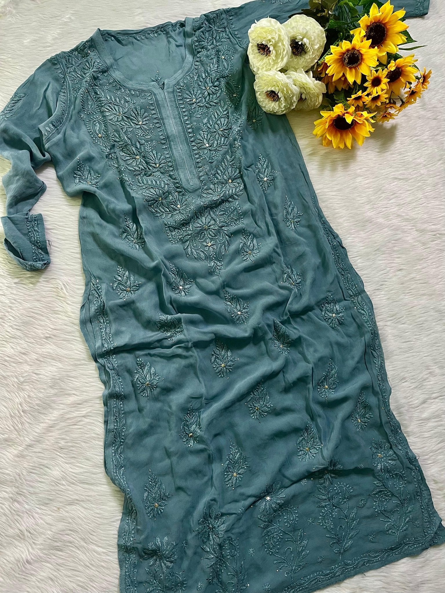 Modern Silhouettes Viscose 3d Muqaish - Chikankari official