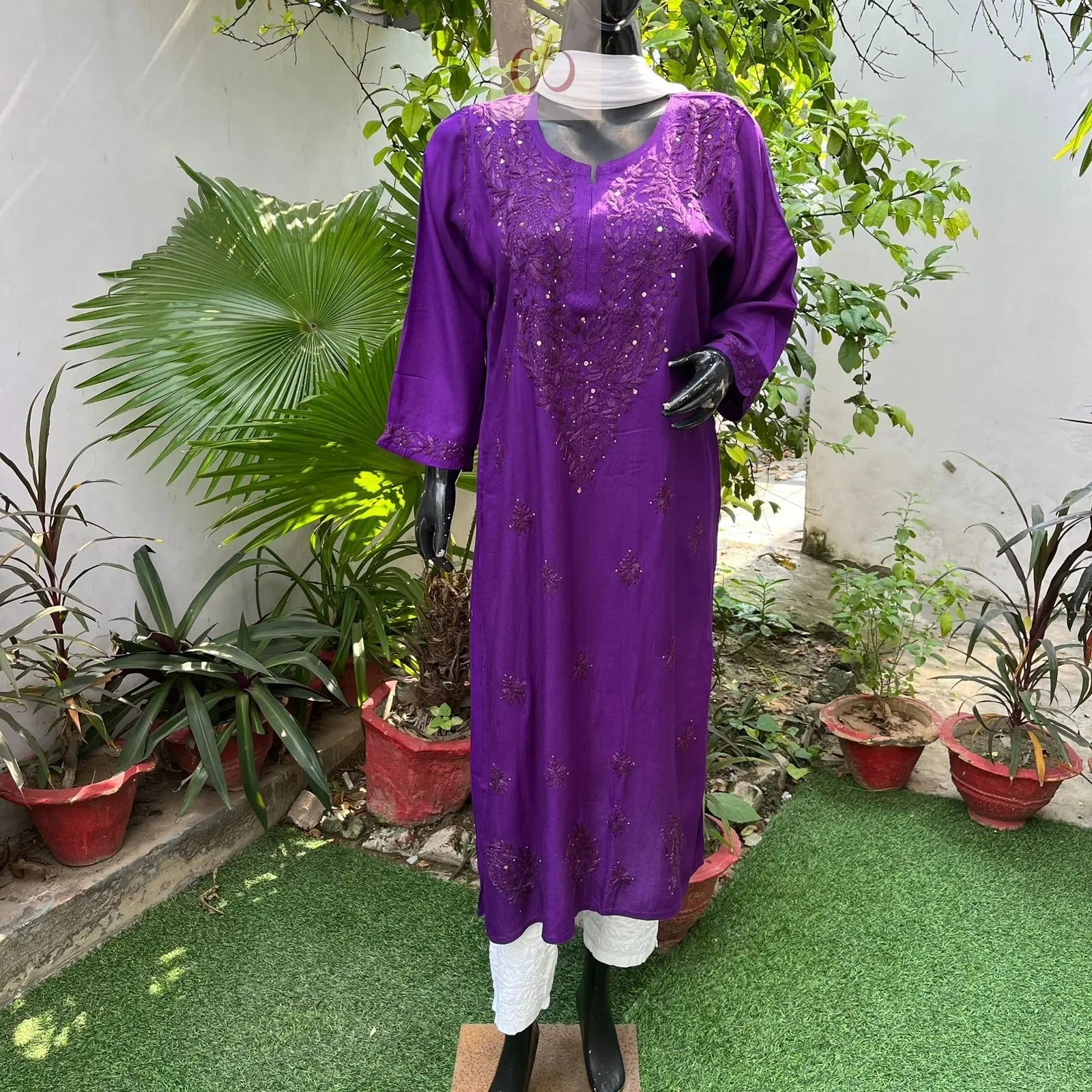 Most Demanding Straight Fit Tone to Tone Kurta With Mukaish work - Chikankari official