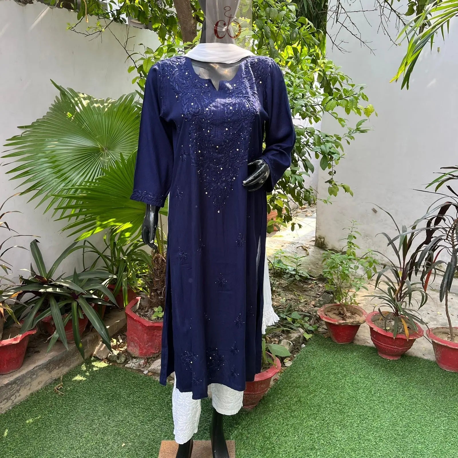 Most Demanding Straight Fit Tone to Tone Kurta With Mukaish work - Chikankari official