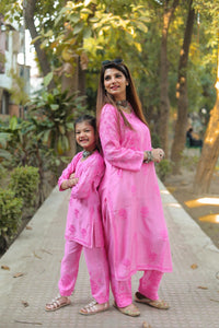 Mother daughter Chikankari soft Pintex chanderi set - Chikankari official