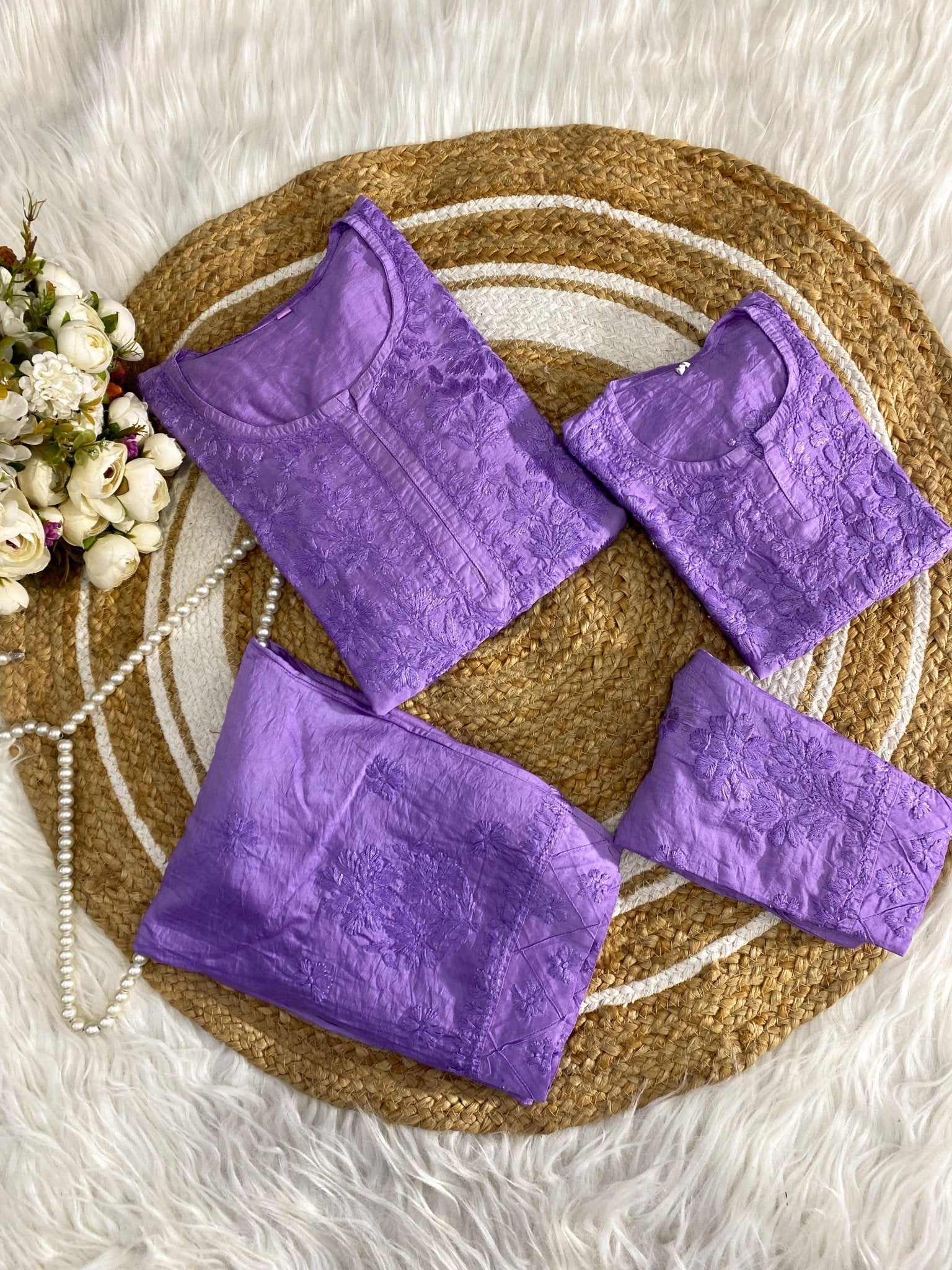 Mother daughter Chikankari soft Pintex chanderi set - Chikankari official