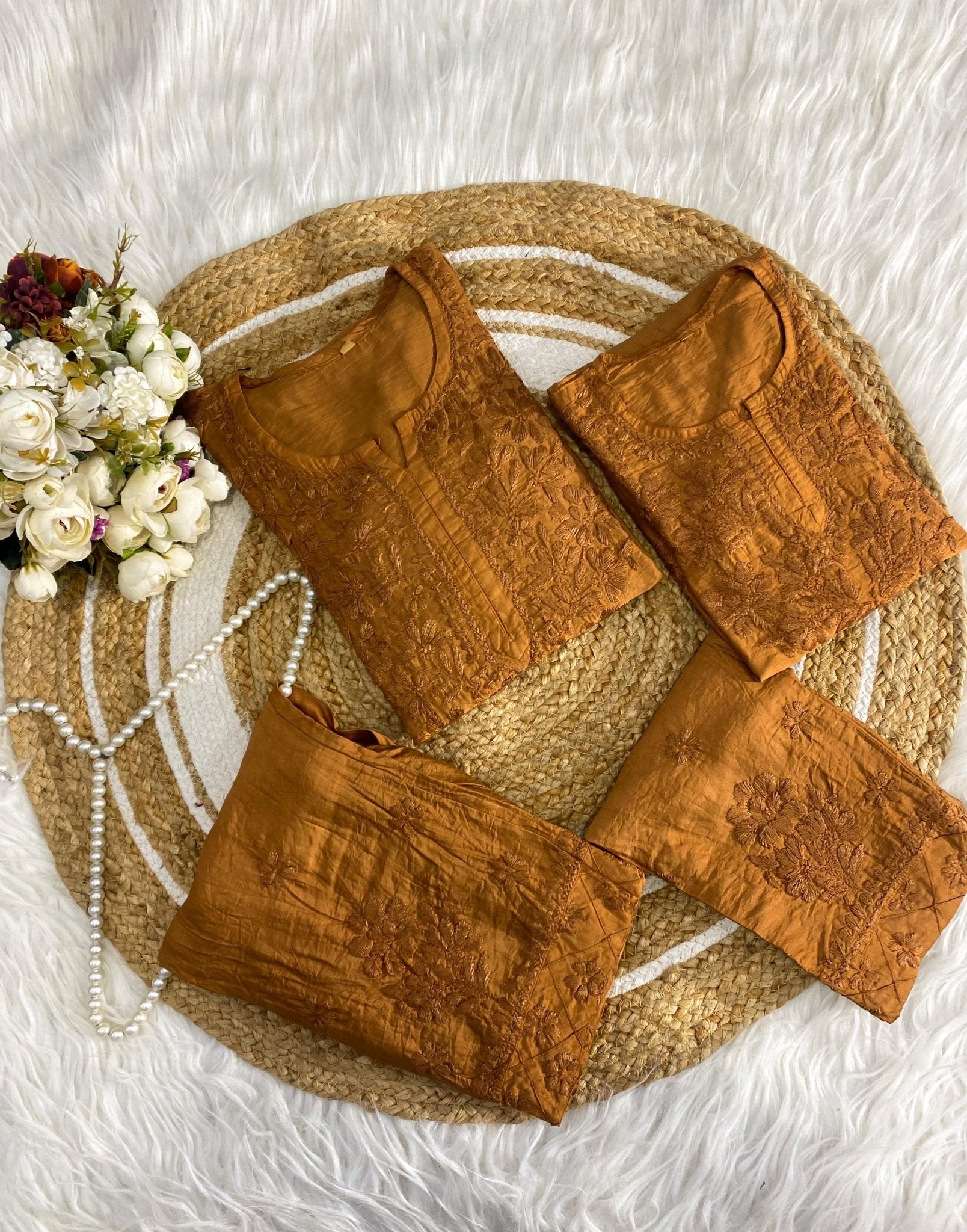 Mother daughter Chikankari soft Pintex chanderi set - Chikankari official