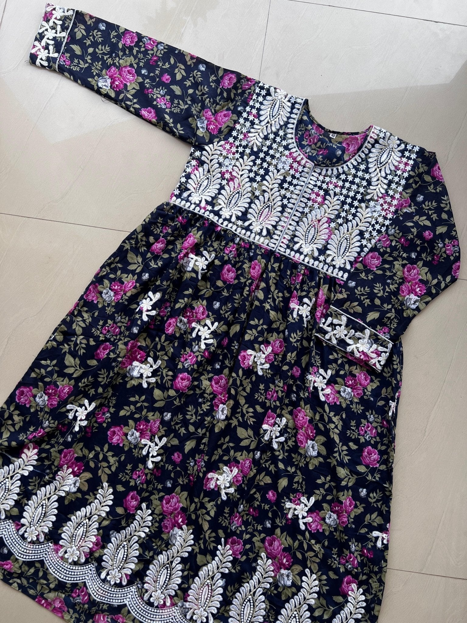 Mul Aari Work Gown - Chikankari official