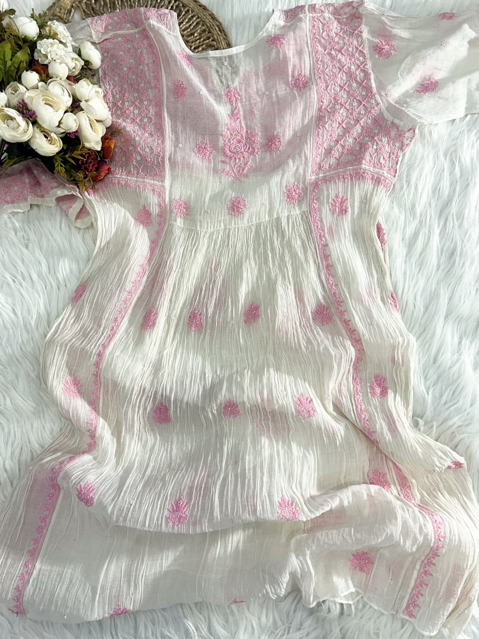 Mul Chanderi Gown Semi Stitched - Chikankari official