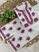 Mul Cotton Co - ord Set Short Kurta Pant - Chikankari official
