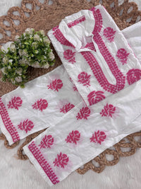 Mul Cotton Co - ord Set Short Kurta Pant - Chikankari official