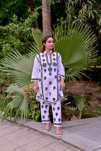 Mul Cotton Co - ord Set Short Kurta Pant - Chikankari official