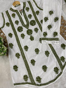 Mul Cotton Co - ord Set Short Kurta Pant - Chikankari official