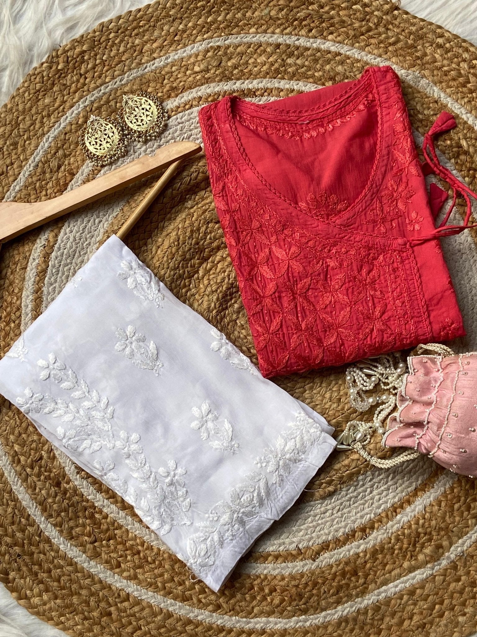 Mul Cotton Dyed Straight Angrakha with Dori - Chikankari official