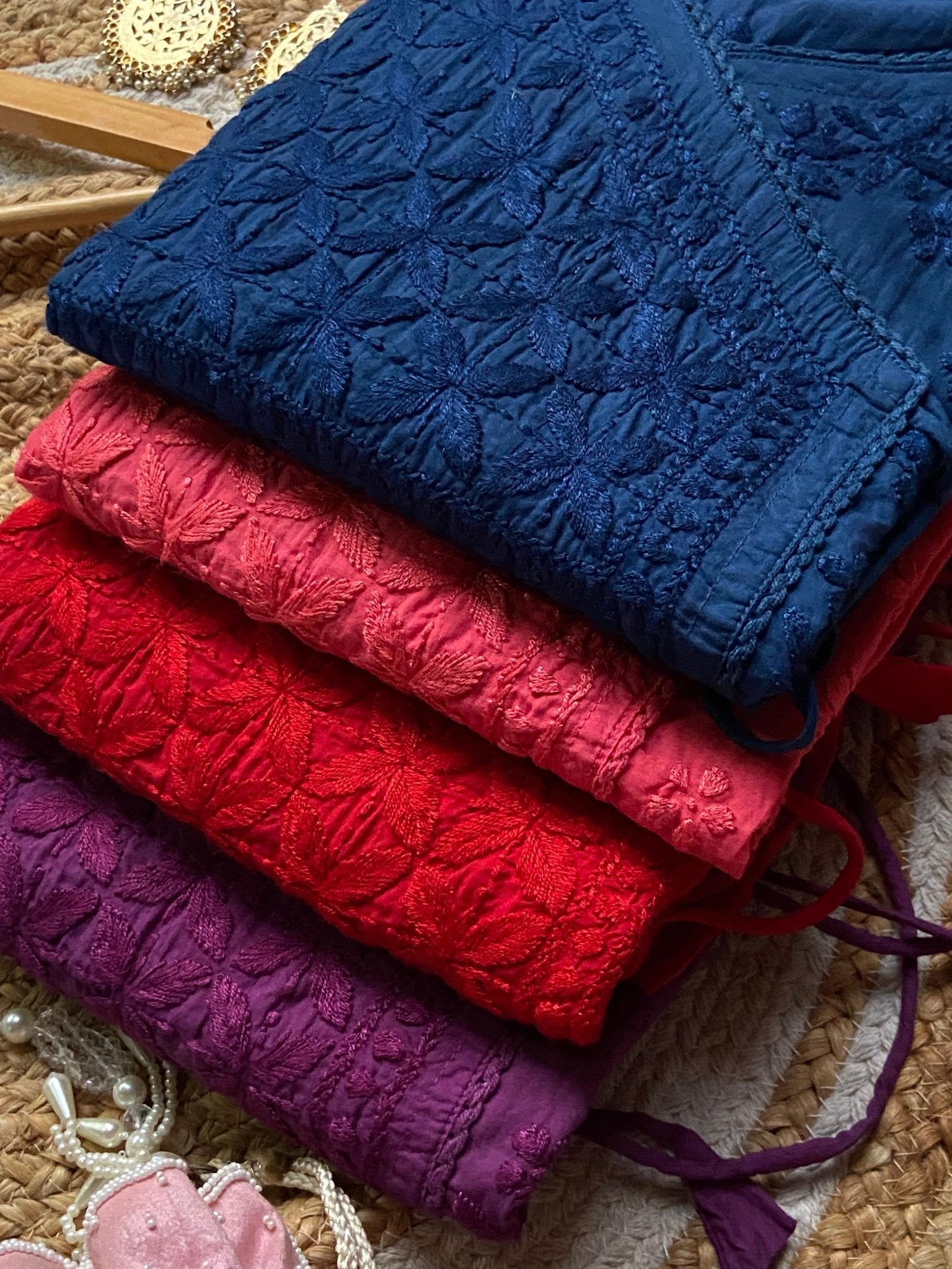 Mul Cotton Dyed Straight Angrakha with Dori - Chikankari official