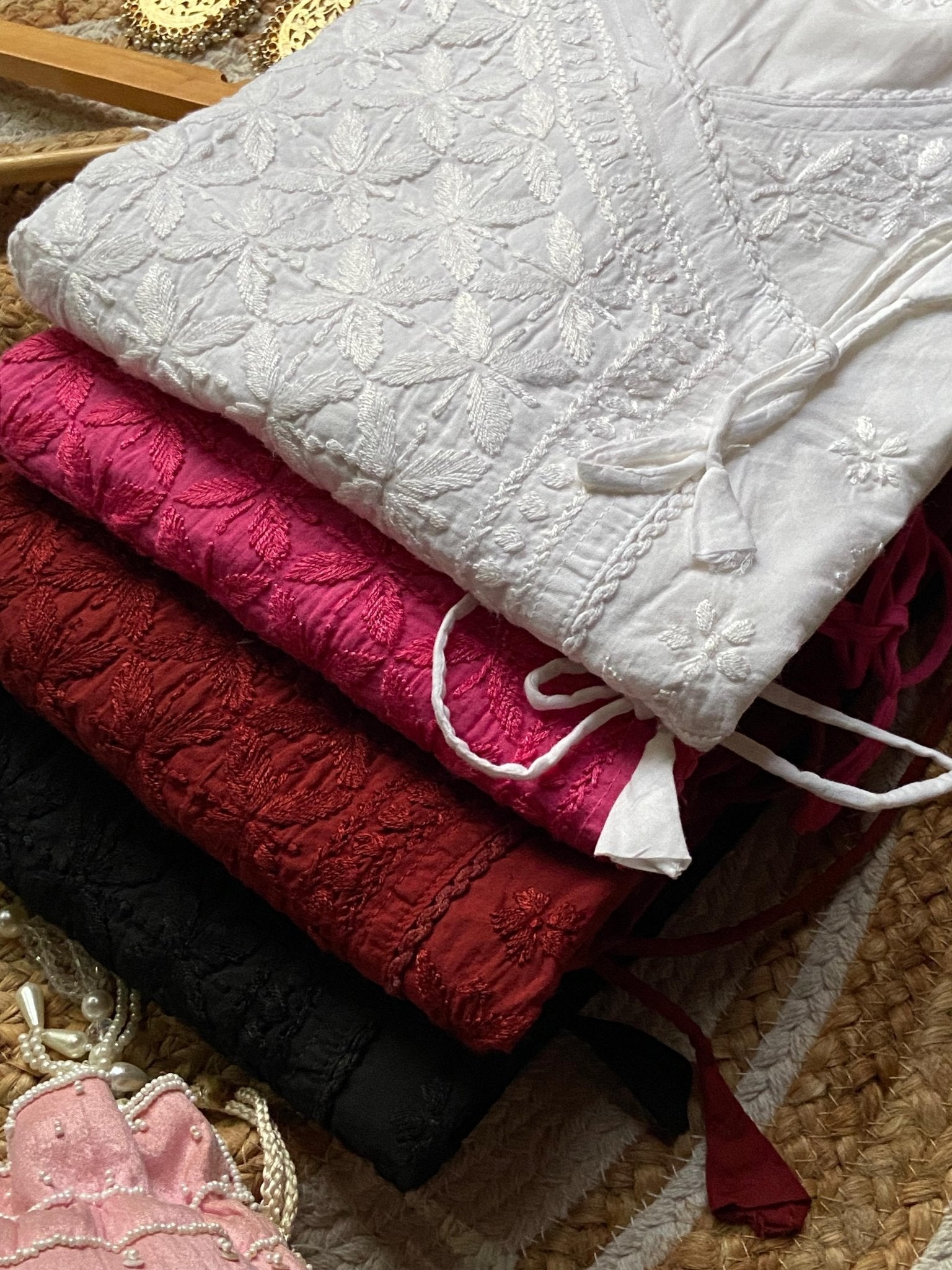 Mul Cotton Dyed Straight Angrakha with Dori - Chikankari official