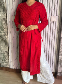 Mul Cotton Dyed Straight Angrakha with Dori - Chikankari official