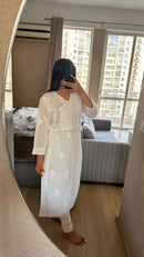 Mul Cotton Dyed Straight Angrakha with Dori - Chikankari official