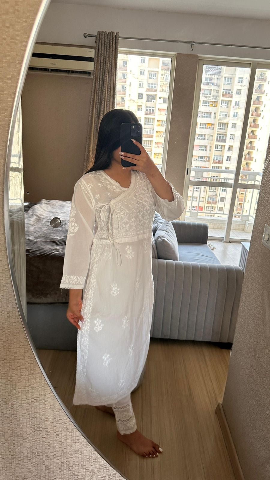 Mul Cotton Dyed Straight Angrakha with Dori - Chikankari official