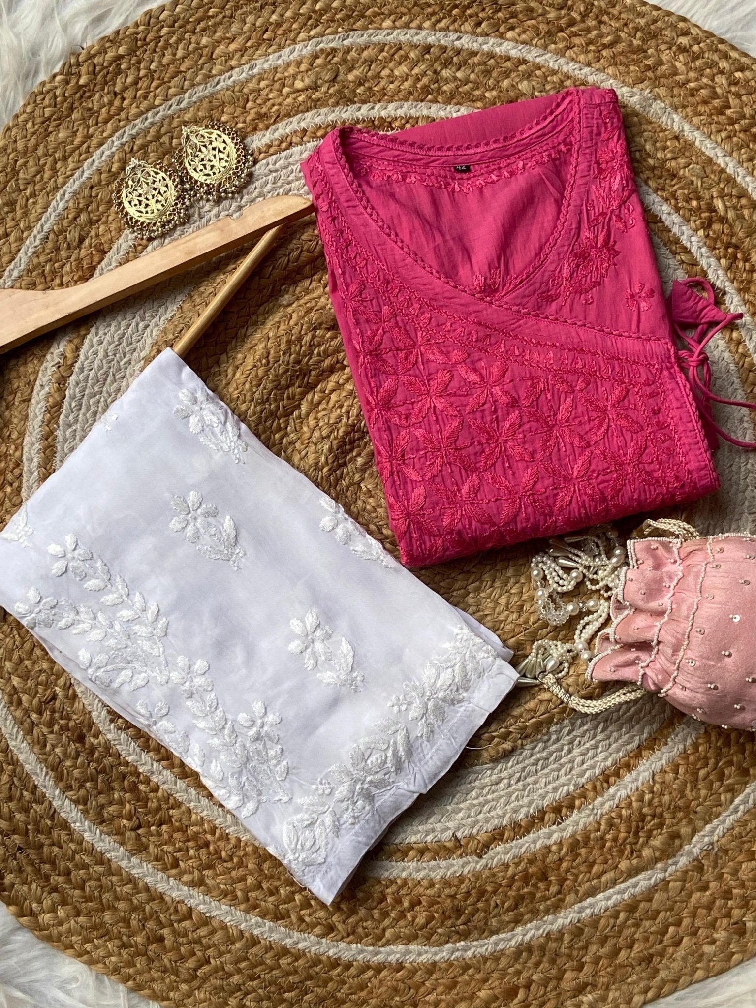 Mul Cotton Dyed Straight Angrakha with Dori - Chikankari official