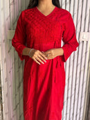 Mul Cotton Dyed Straight Angrakha with Dori - Chikankari official