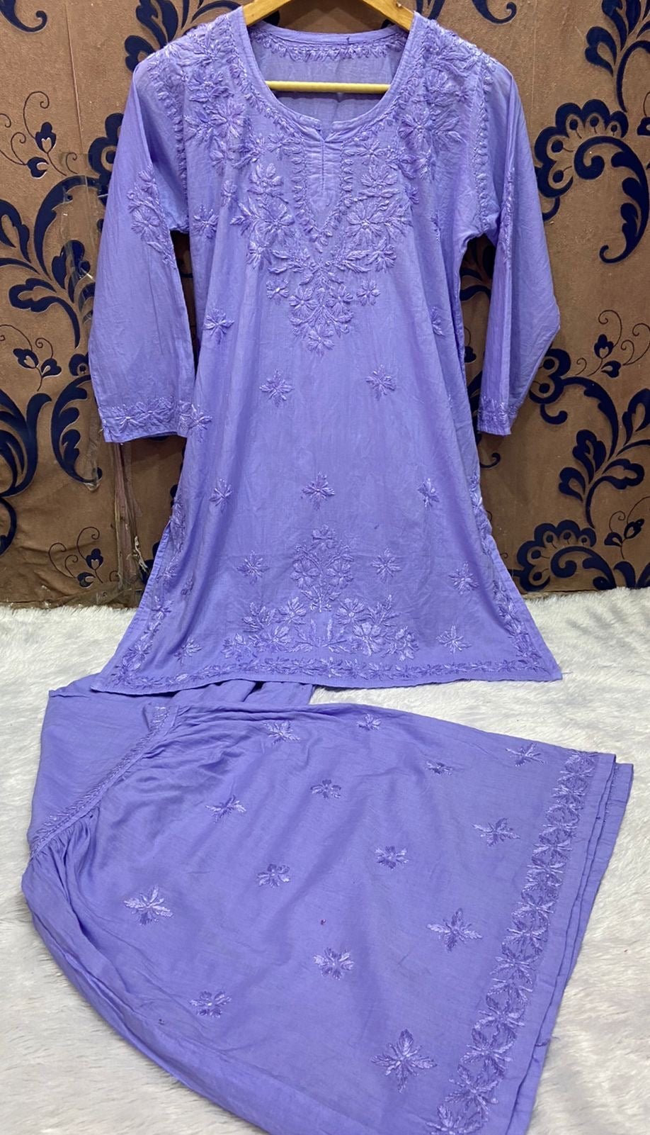 Mul Cotton Heavy Gharara set - Chikankari official