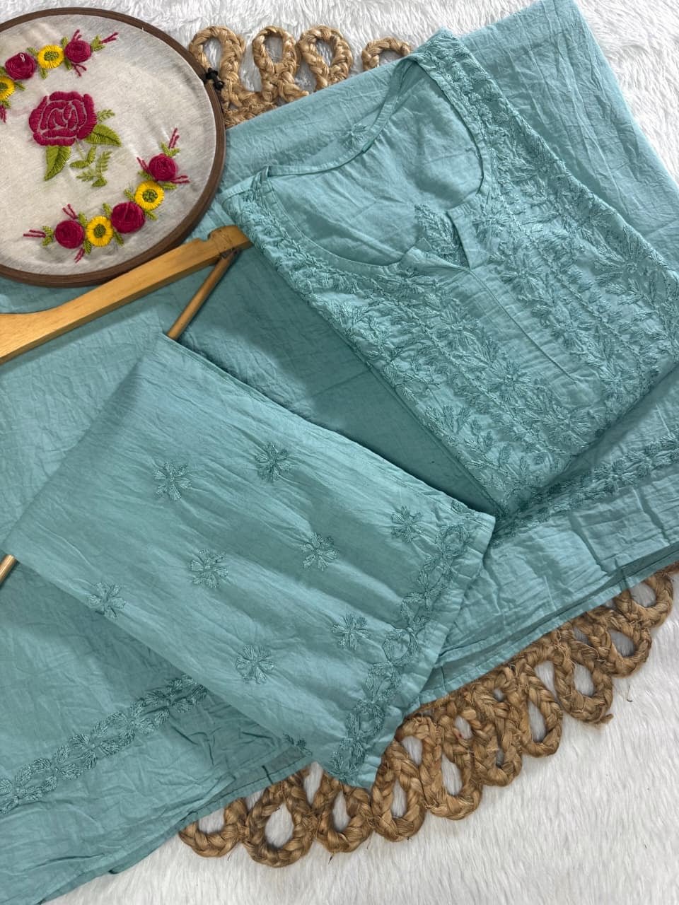 Mul Cotton tone to tone 3pc set - Chikankari official