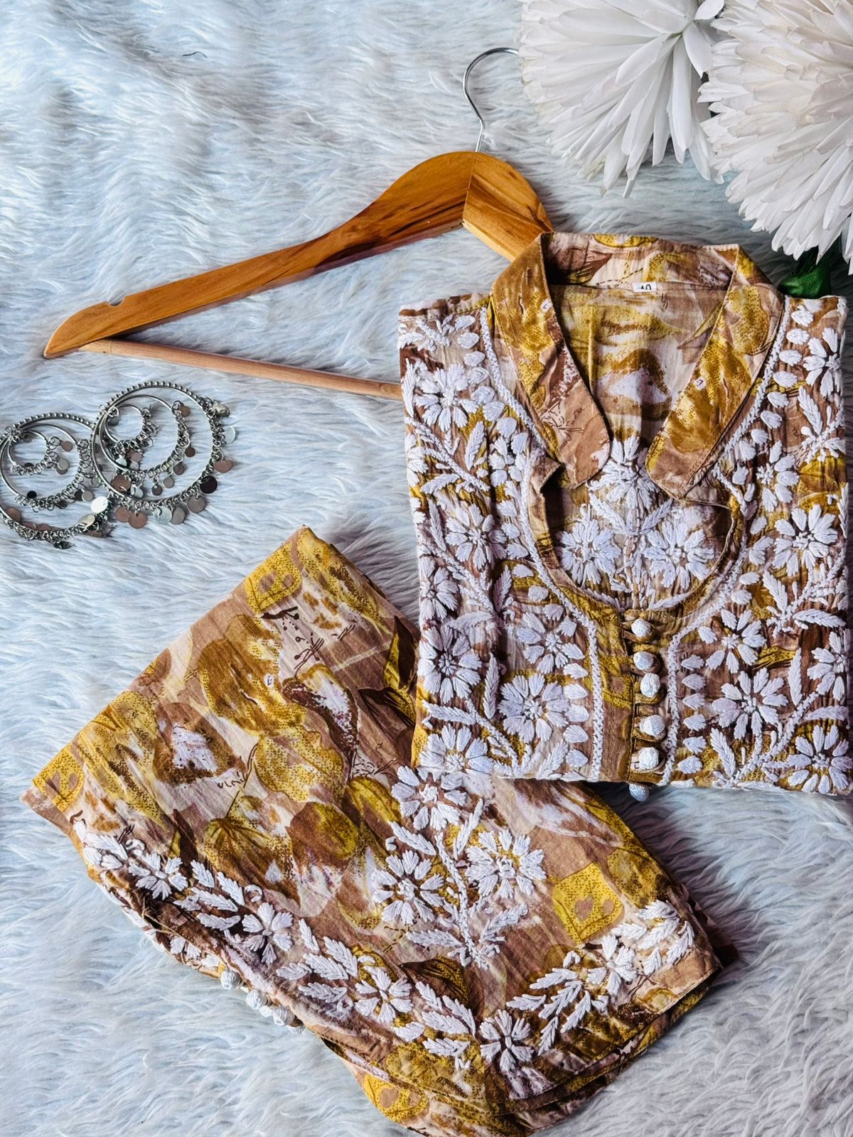 Mul Dhoti pant with Short Top - Chikankari official