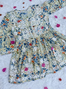 Mul Floral print short Gown - Chikankari official