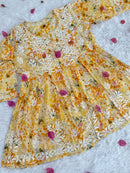 Mul Floral print short Gown - Chikankari official